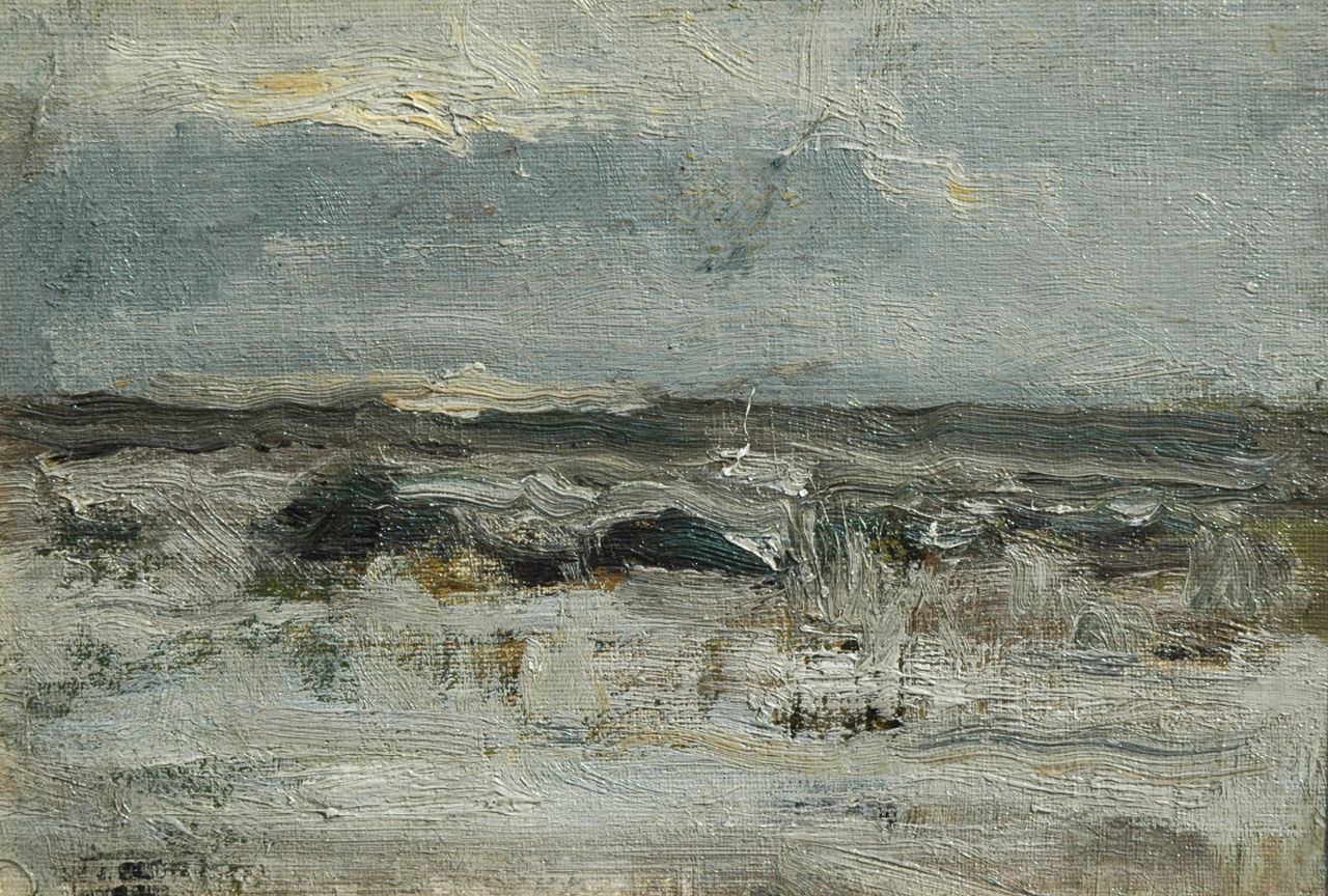 Schütz W.J.  | Willem Johannes Schütz, Seascape, oil on canvas laid down on panel 16.6 x 23.8 cm, signed with studiostamp