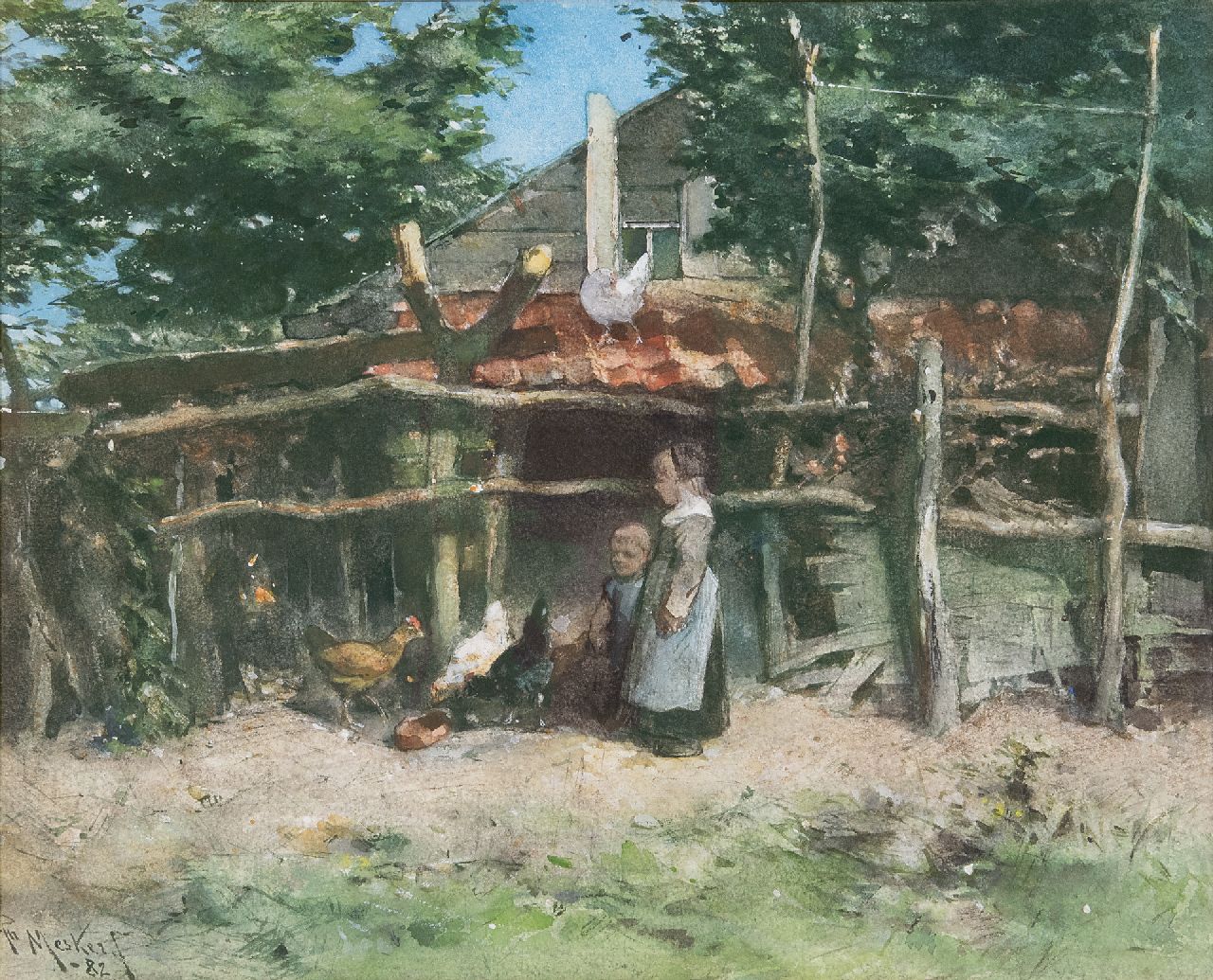 Theo Mesker | Near the poultry house, watercolour on paper, 32.5 x 39.5 cm, signed l.l. and dated '82