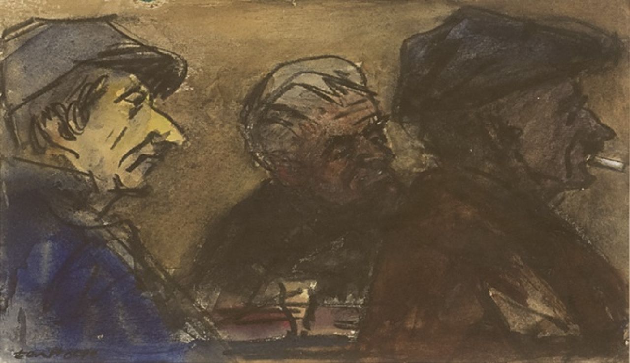Hoope C.J.B. ten | Cornelis Jan 'Bob' ten Hoope | Watercolours and drawings offered for sale | Café Brun, Pont-en-Royans (Isère, France), charcoal and watercolour on paper 14.6 x 21.0 cm, signed l.l. and dated 'mei 1972, Laren'