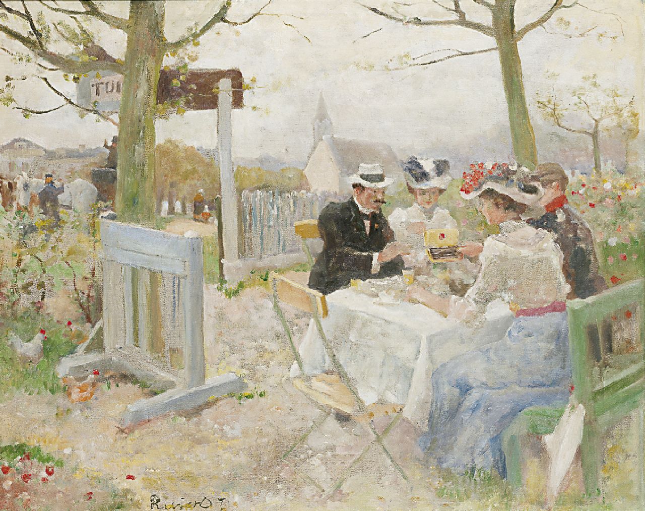 Rivière A.P. de la | Adrianus Philippus 'Adriaan' de la Rivière, The Sunday outing, oil on canvas 48.0 x 60.2 cm, signed l.l.