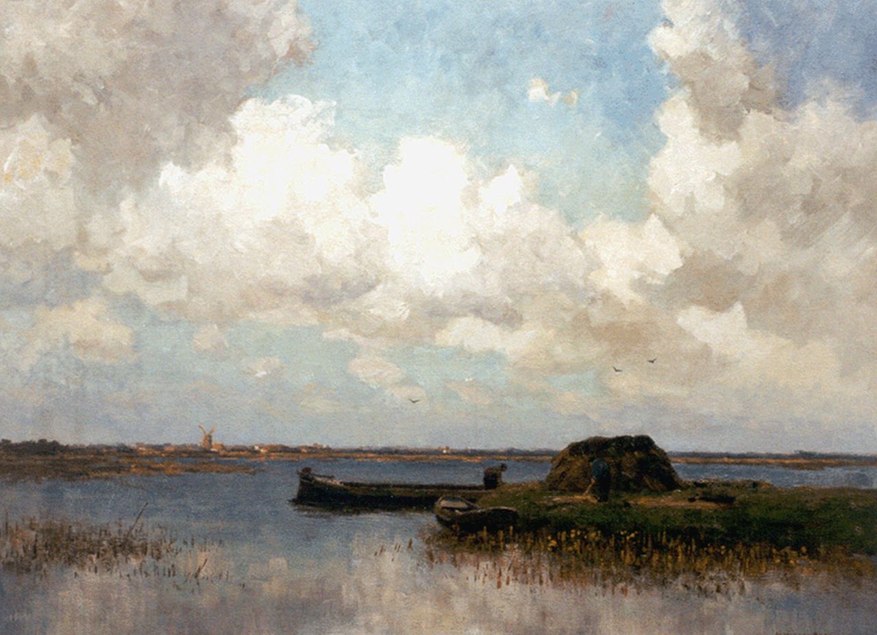 Beek B.A. van | Bernardus Antonie van Beek, Cutting out turves, Kortenhoef, oil on canvas 71.0 x 95.1 cm, signed l.r.