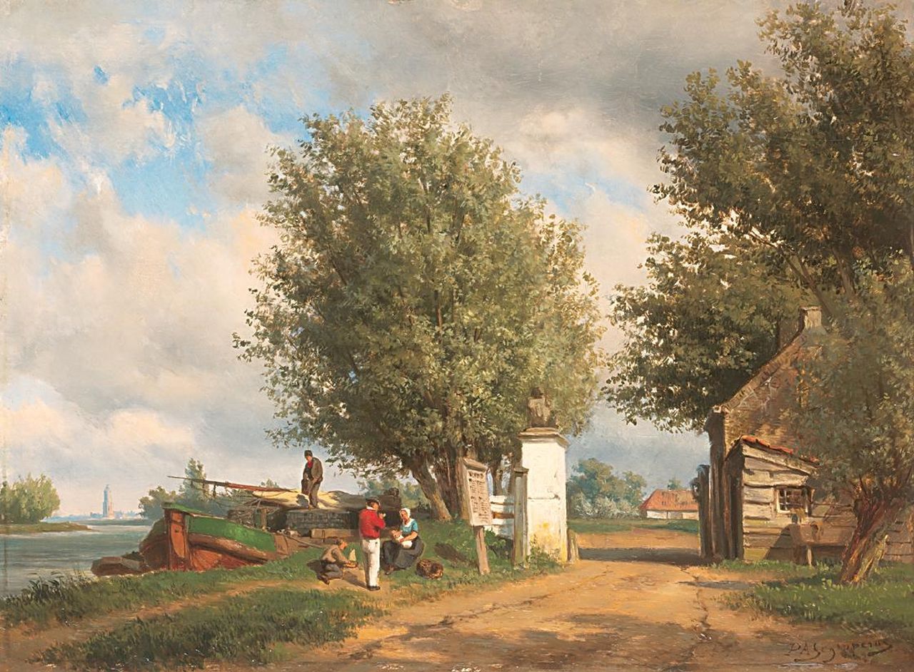 Schipperus P.A.  | Pieter Adrianus 'Piet' Schipperus, A summer afternoon along the water near Rhenen, oil on panel 40.6 x 54.8 cm, signed l.r.