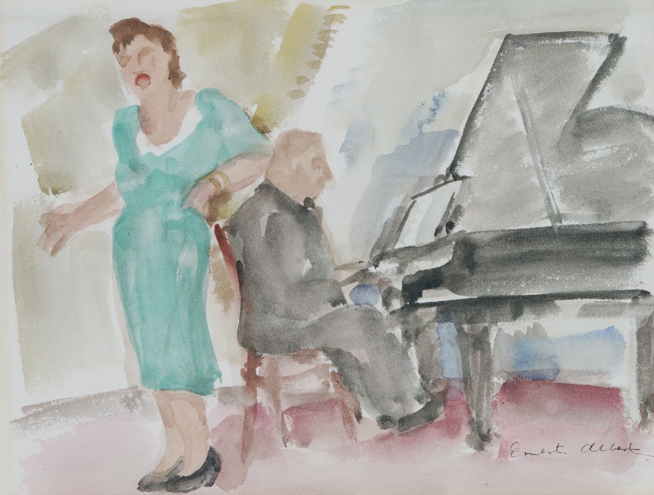 Albert E.  | Ernest Albert | Watercolours and drawings offered for sale | The recital, watercolour on paper 26.0 x 34.5 cm, signed l.r.