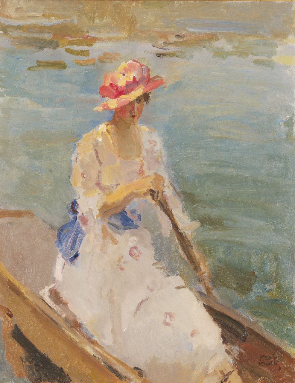 Israels I.L.  | 'Isaac' Lazarus Israels, A young woman, rowing on the Thames, oil on canvas 92.0 x 71.5 cm, signed l.r. and painted between 1913-1914