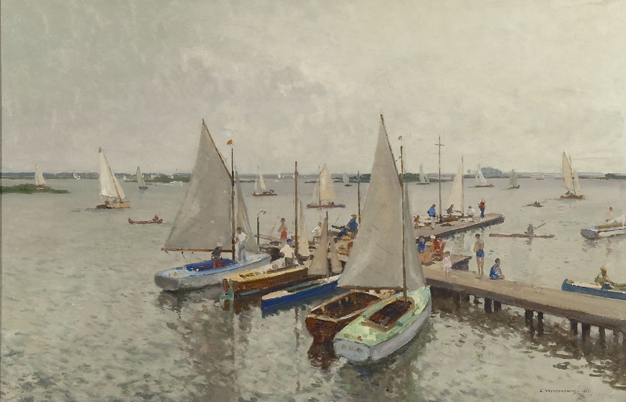 Vreedenburgh C.  | Cornelis Vreedenburgh, Sailing club on the Loosdrechtse Plassen, oil on canvas 59.8 x 89.9 cm, signed l.r. and painted 1937