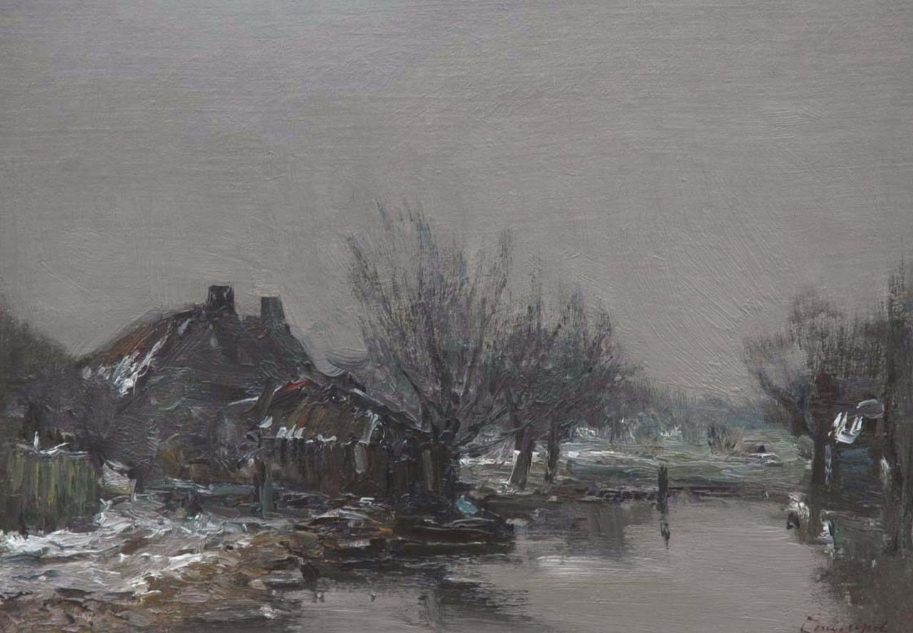 Apol L.F.H.  | Lodewijk Franciscus Hendrik 'Louis' Apol, A farm in winter, oil on canvas laid down on panel 28.0 x 39.8 cm, signed l.r.