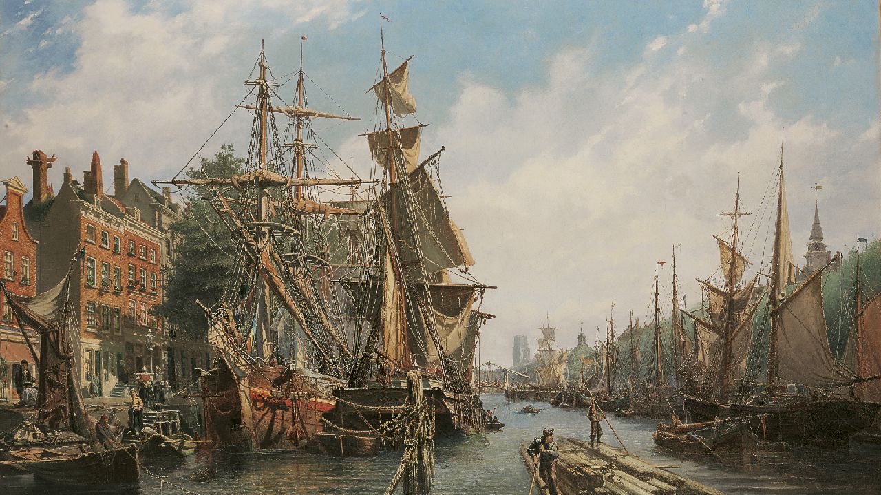 Velden P. van der | Petrus van der Velden, The Leuvehaven, Rotterdam, oil on canvas 79.3 x 130.5 cm, signed l.r. and painted 1867