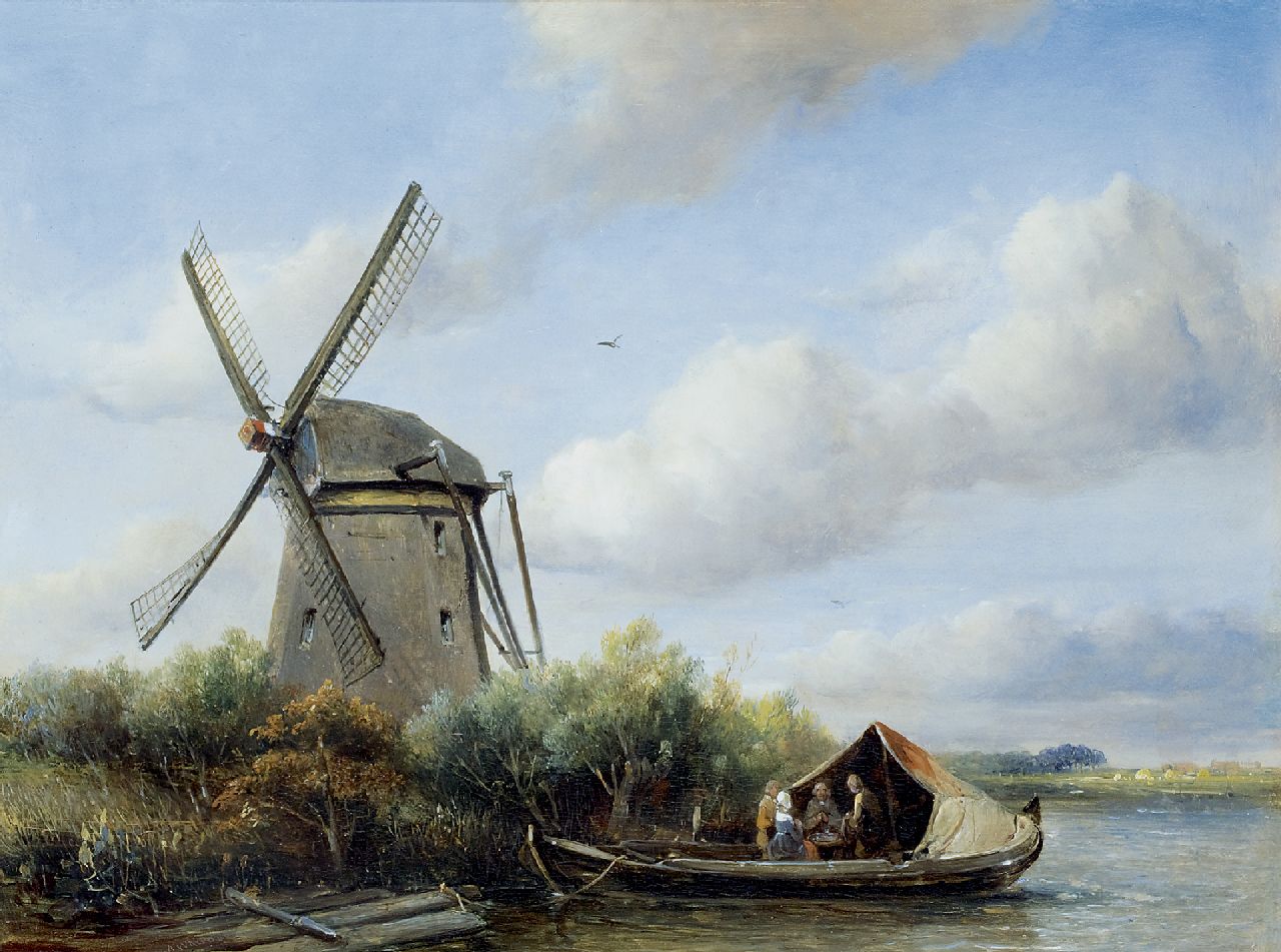 Waldorp A.  | Antonie Waldorp | Paintings offered for sale | Figures in a boat near a polder mill, oil on panel 30.4 x 40.2 cm, signed l.l. and painted '43