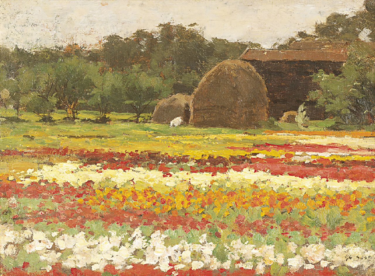 Koster A.L.  | Anton Louis 'Anton L.' Koster, Bulb fields, oil on canvas laid down on board 29.3 x 39.1 cm, signed l.r.