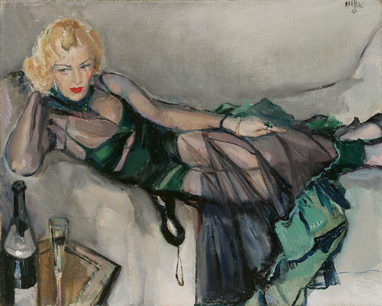 Martens G.G.  | Gijsbert 'George' Martens, After the bal masqué (Ms. Greet van Veen), oil on canvas 64.8 x 80.2 cm, signed u.r. and dated '37