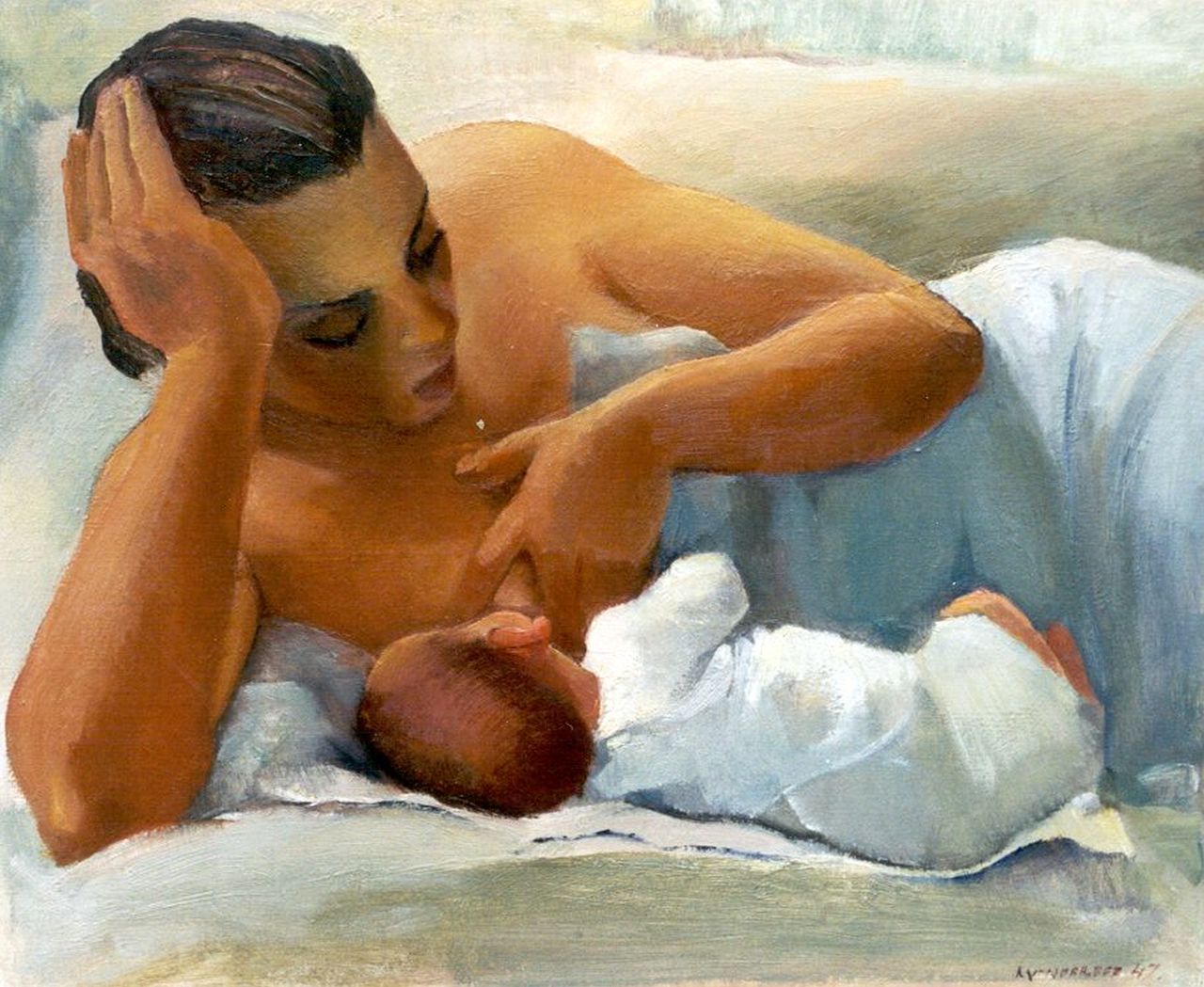 Feer A. van der | Anna 'Anneke' van der Feer, Mother and child, oil on panel 46.1 x 55.1 cm, signed l.r. and dated '47