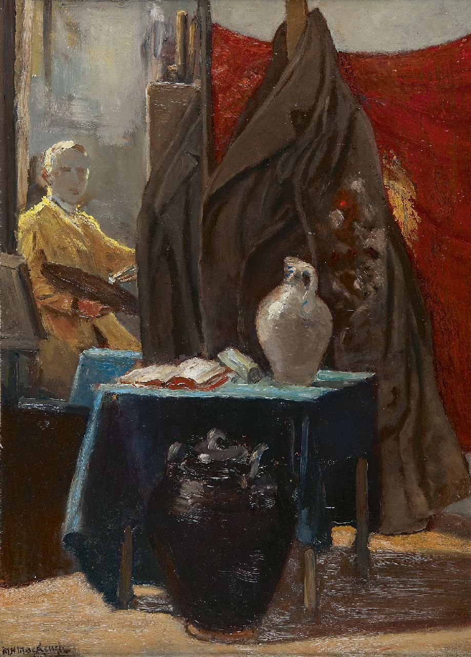 Mackenzie M.H.  | Marie Henri Mackenzie | Paintings offered for sale | Mirror image in the artist's studio, oil on panel 72.5 x 52.7 cm, signed l.l.
