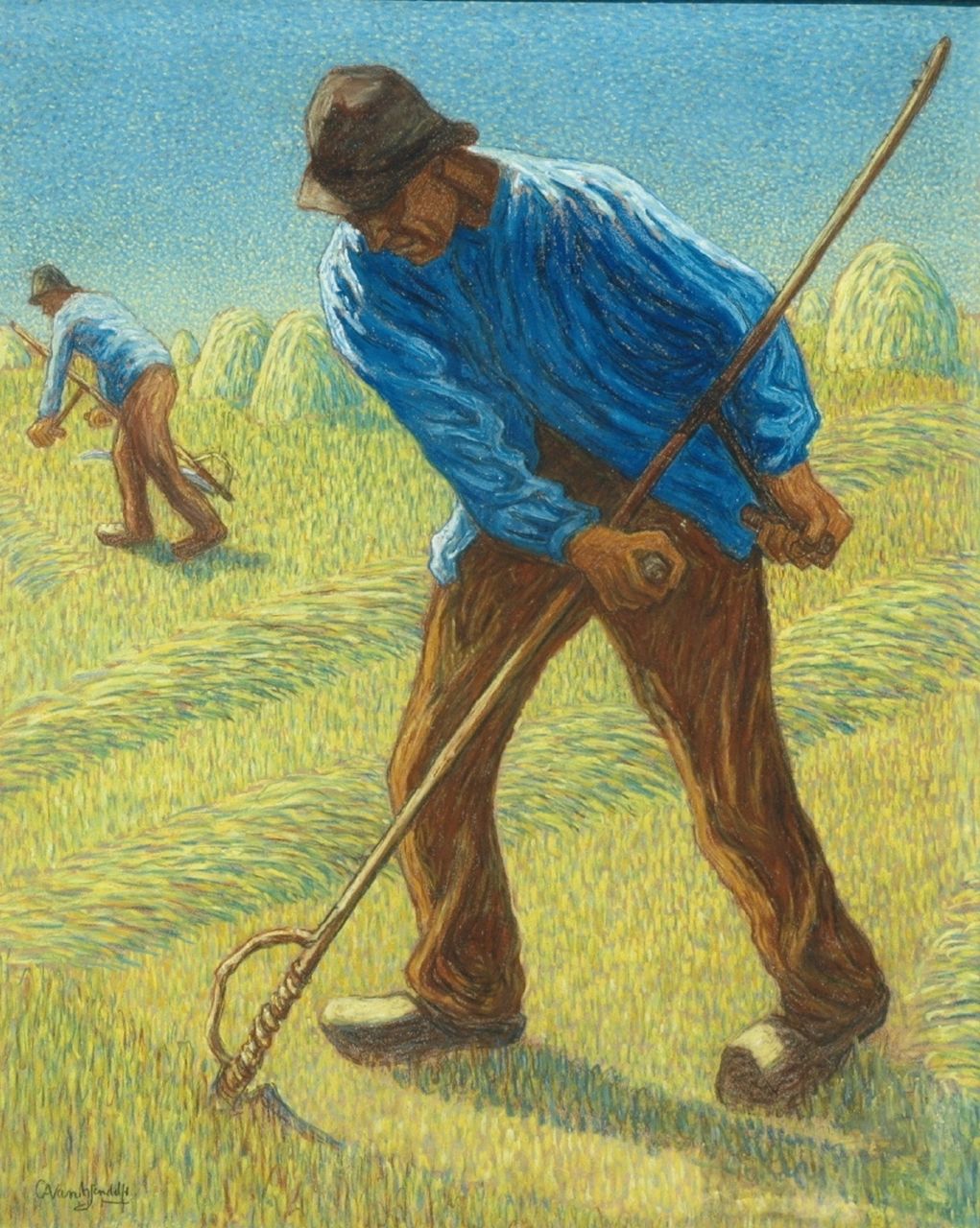 Assendelft C.A. van | Cornelis Albert van Assendelft, The mower, pastel on paper 70.5 x 56.5 cm, signed l.l.