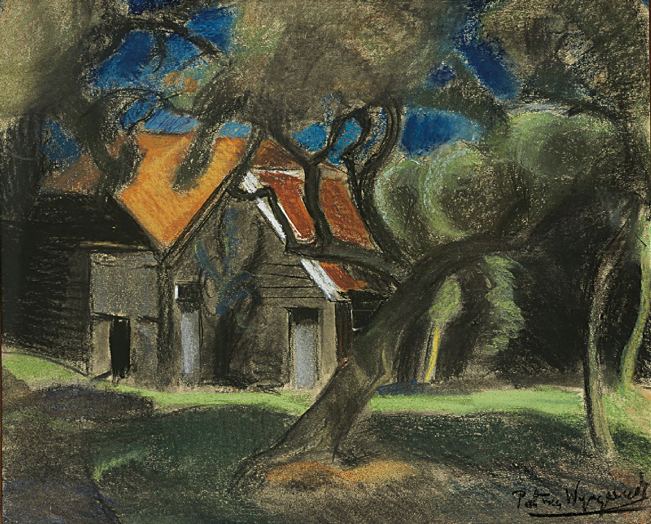 Wijngaerdt P.T. van | Petrus Theodorus 'Piet' van Wijngaerdt, A shed in a yard, pastel on painter's board 62.5 x 74.0 cm, signed l.r. and painted between 1918-1921