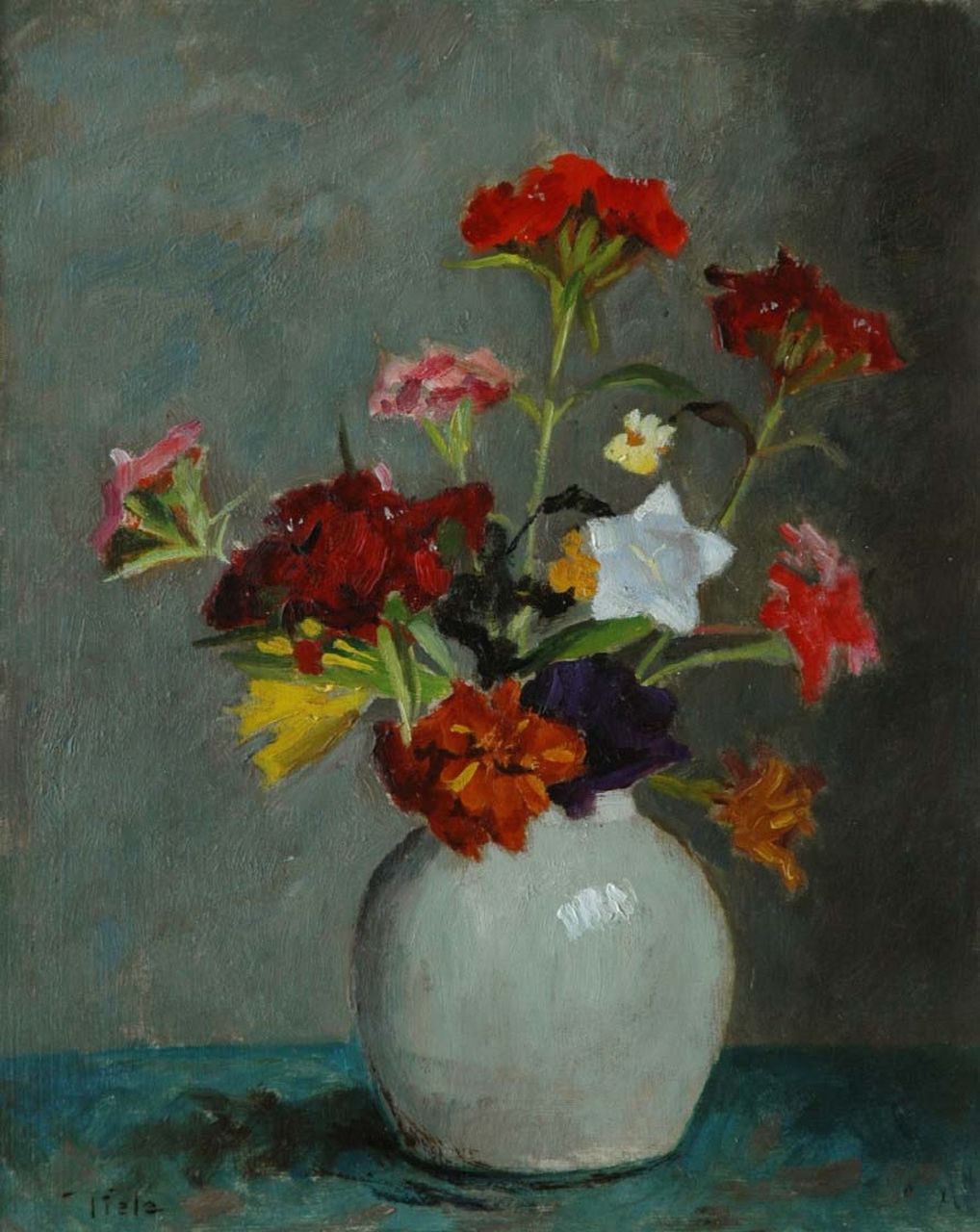 Tiele J.  | 'Jan' Cornelis Tiele, A coulorful bouquet, oil on board 30.0 x 24.0 cm, signed l.l. and painted between 1945-1955