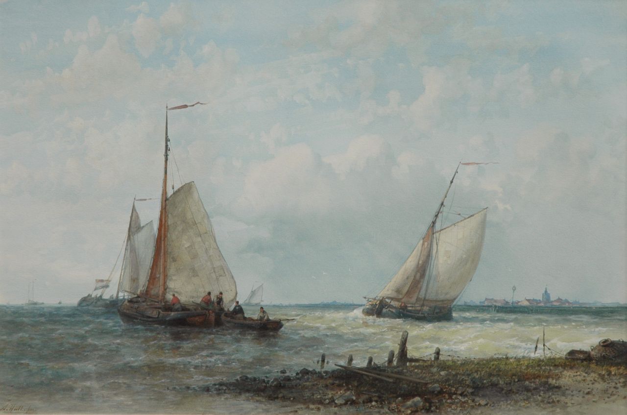 Hulk A.  | Abraham Hulk, Sailing fishing boats on the Zuiderzee, watercolour and gouache on paper 31.0 x 46.5 cm, signed l.l.