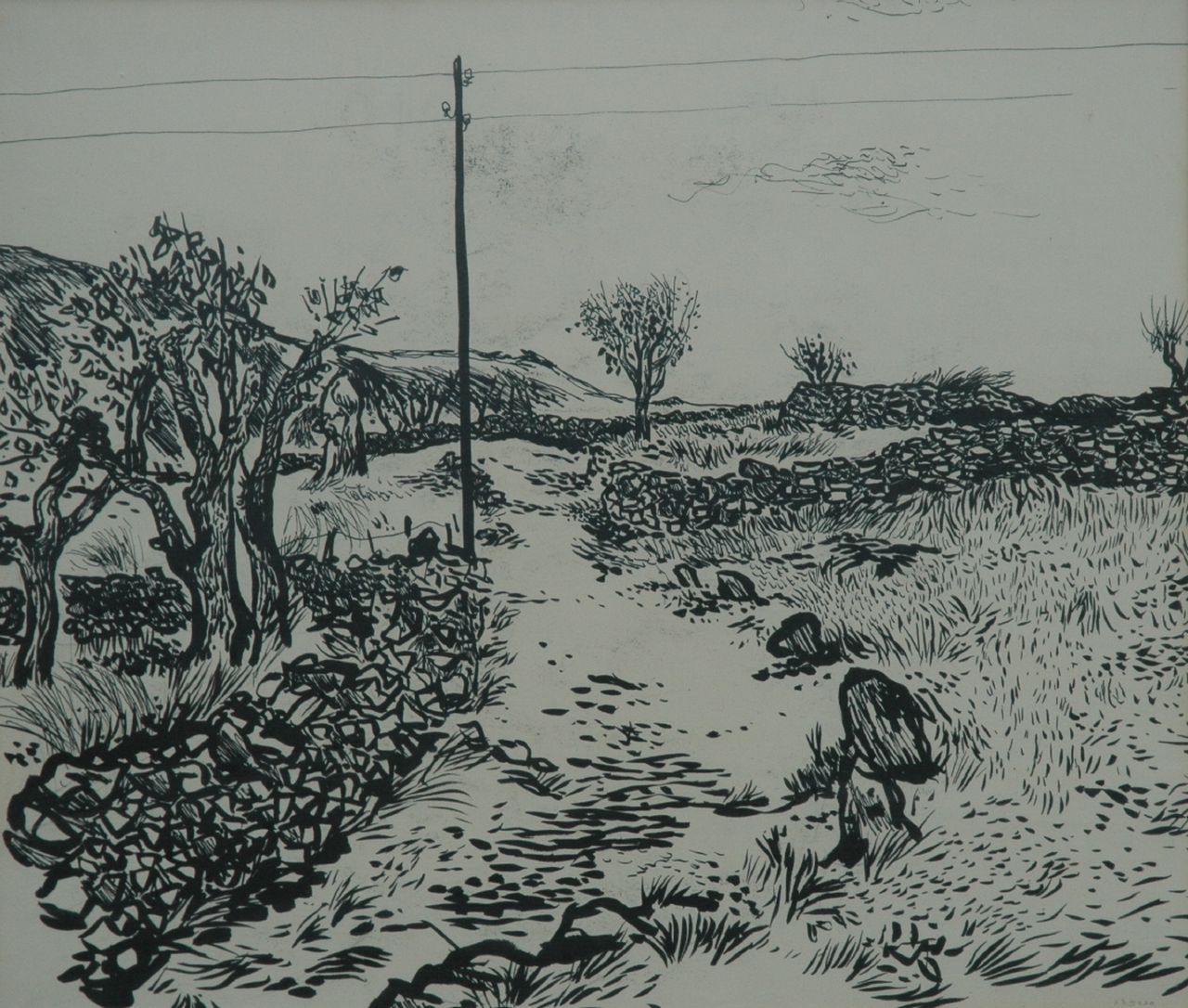 Overmans M.  | Matthijs 'Thijs' Overmans, A landscape, Indian ink on paper 50.3 x 61.0 cm