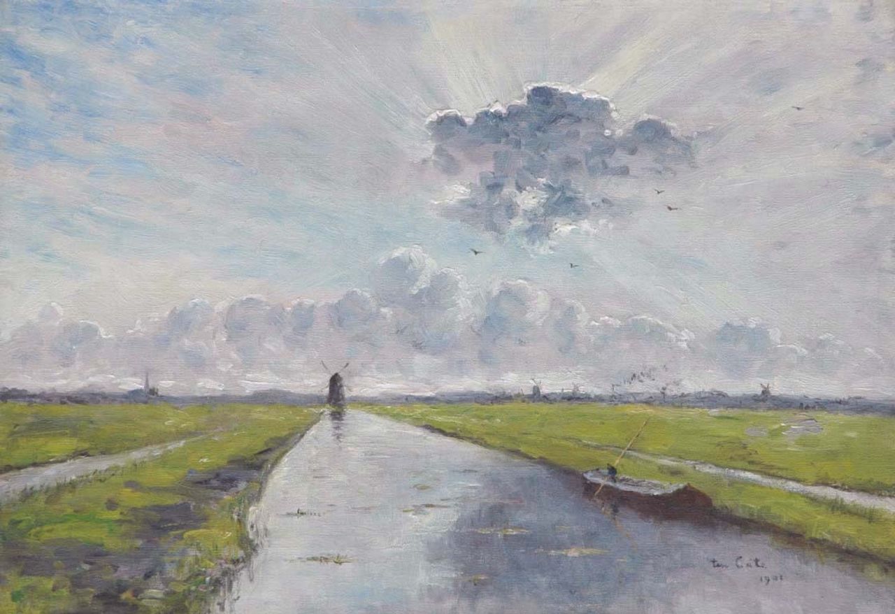 Cate S.J. ten | 'Siebe' Johannes ten Cate, Polder landscape in diffused sunlight, oil on canvas 38.3 x 55.2 cm, signed l.r. and dated 1901