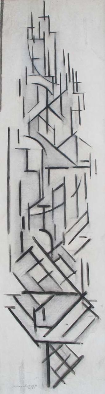 Leusden W. van | Willem van Leusden, Composition (Dom tower), charcoal and chalk on paper 97.0 x 27.5 cm, signed l.l. and dated 1921