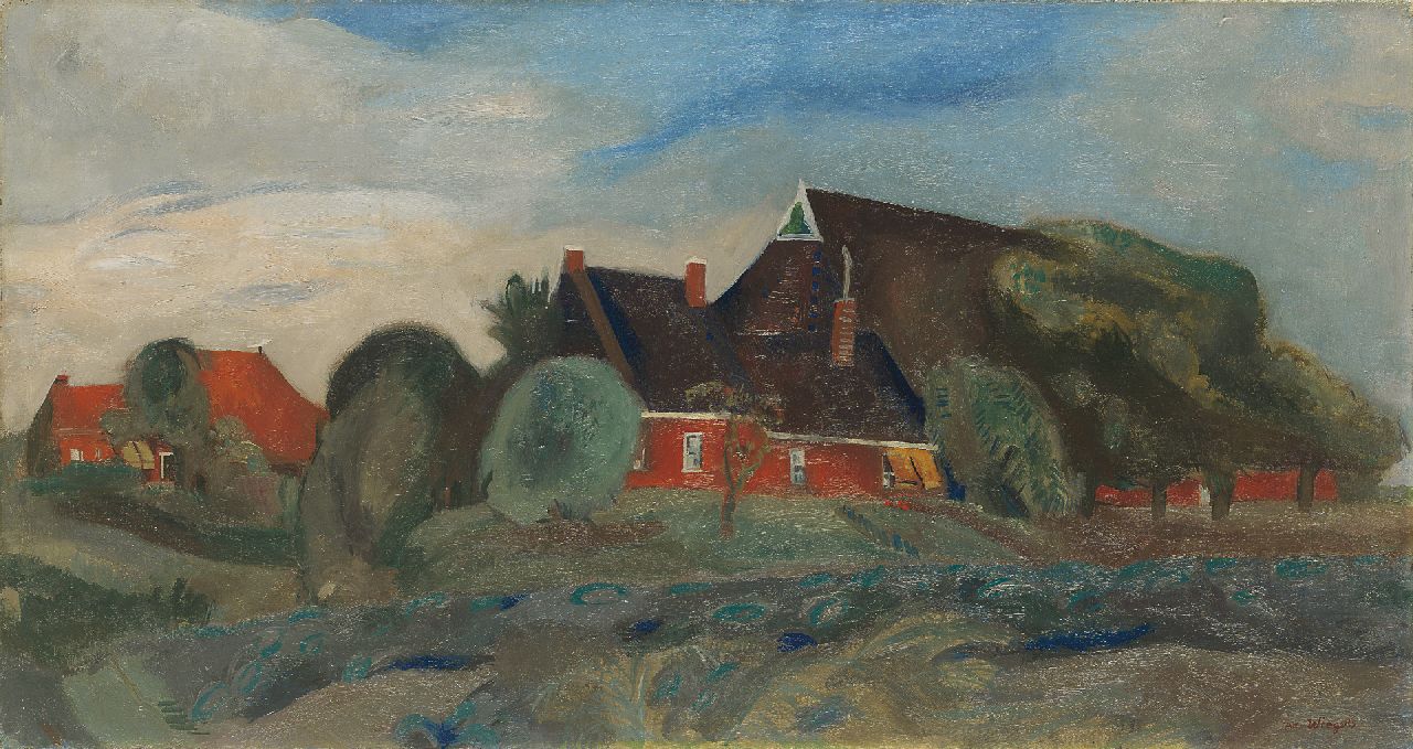 Wiegers J.  | Jan Wiegers, Farmhouses near Groningen, oil on canvas 40.1 x 75.0 cm, signed l.r. and painted circa 1930-1933