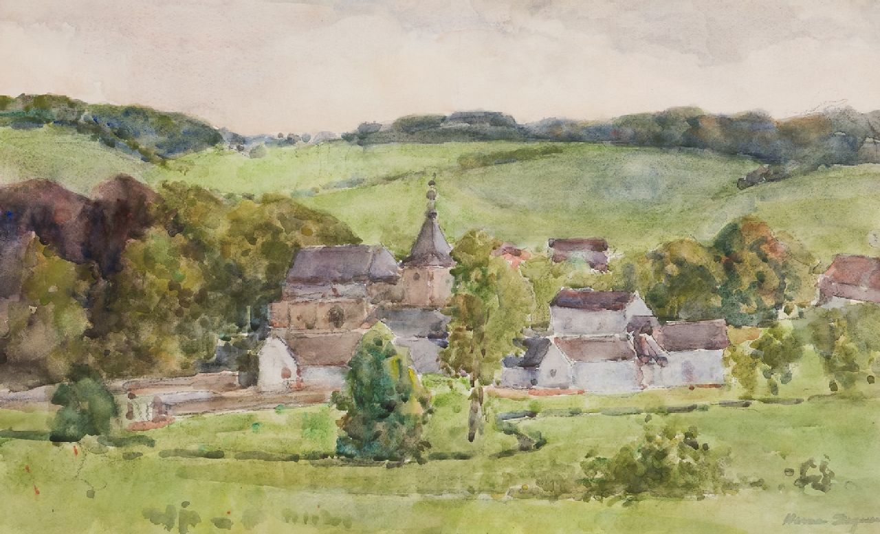 Bogman jr. H.A.C.  | Hermanus Adrianus Charles 'Herman' Bogman jr., A view of the castle Genhoes near Oud-Valkenburg, watercolour on paper 36.0 x 58.5 cm, signed l.r.