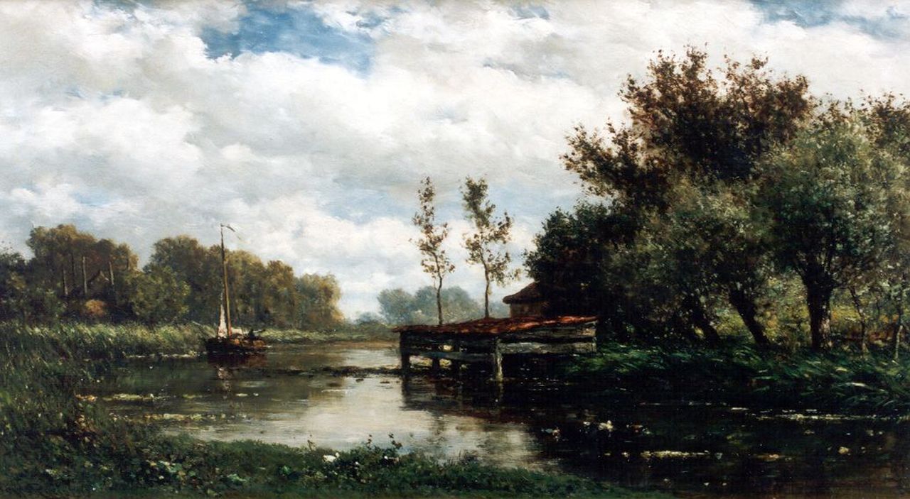 Roelofs W.  | Willem Roelofs, A polder landscape, oil on panel 28.0 x 50.4 cm, signed l.l.