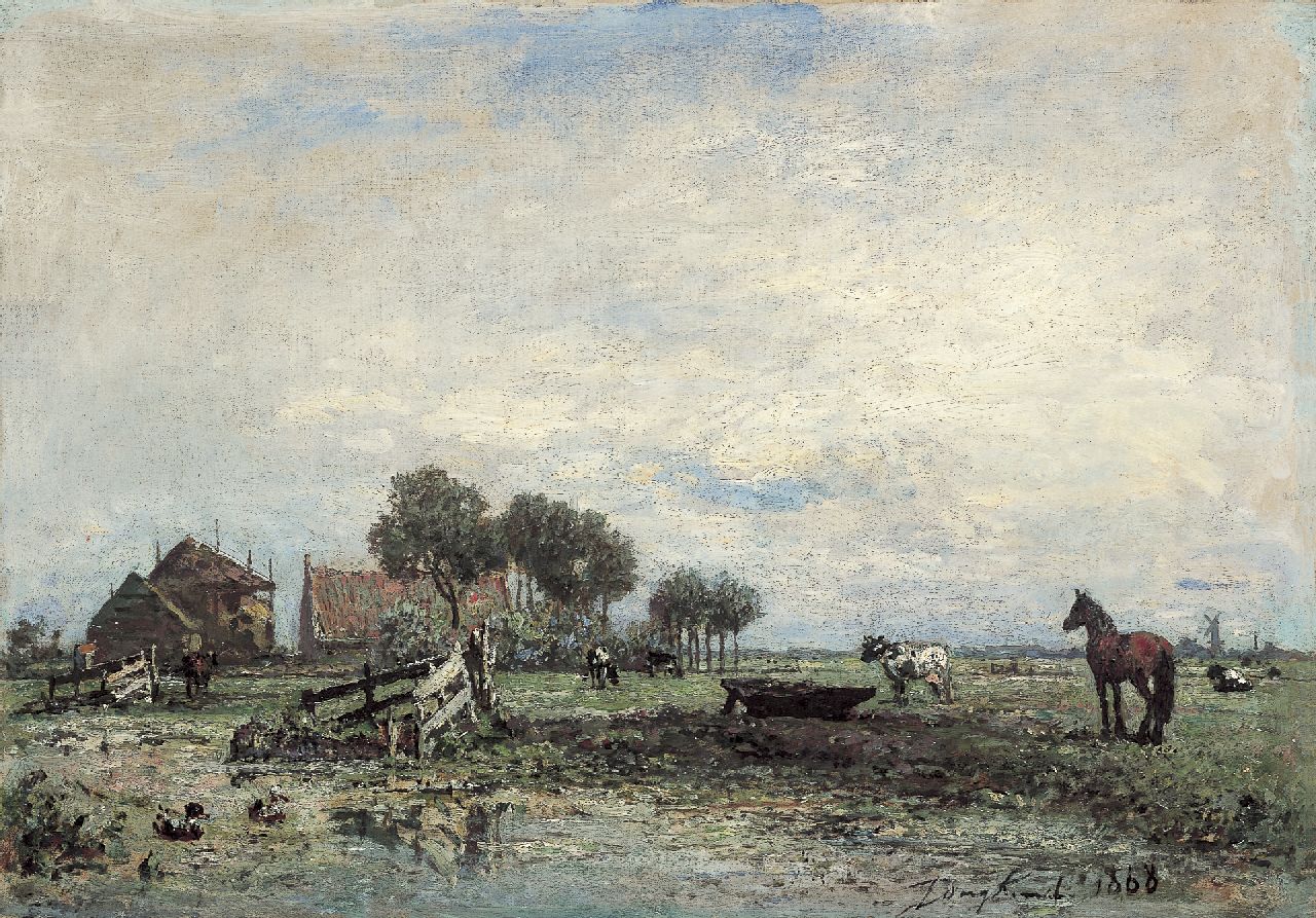 Jongkind J.B.  | Johan Barthold Jongkind, A Dutch farmhouse, oil on canvas 33.0 x 46.5 cm, signed l.r. and dated 1868