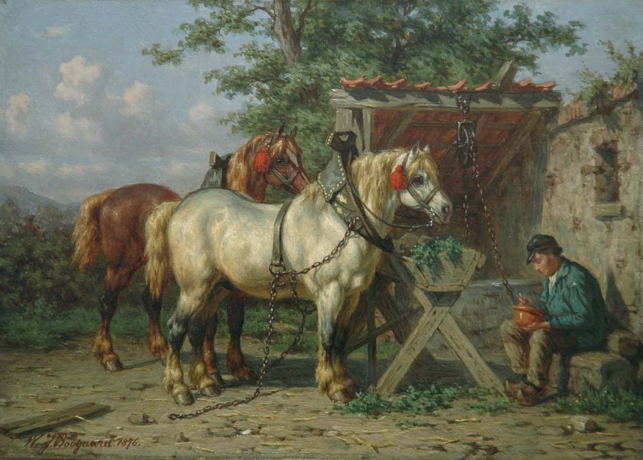 Boogaard W.J.  | Willem Johan Boogaard, A well deserved rest, oil on panel 19.5 x 27.3 cm, signed l.l. and dated 1876