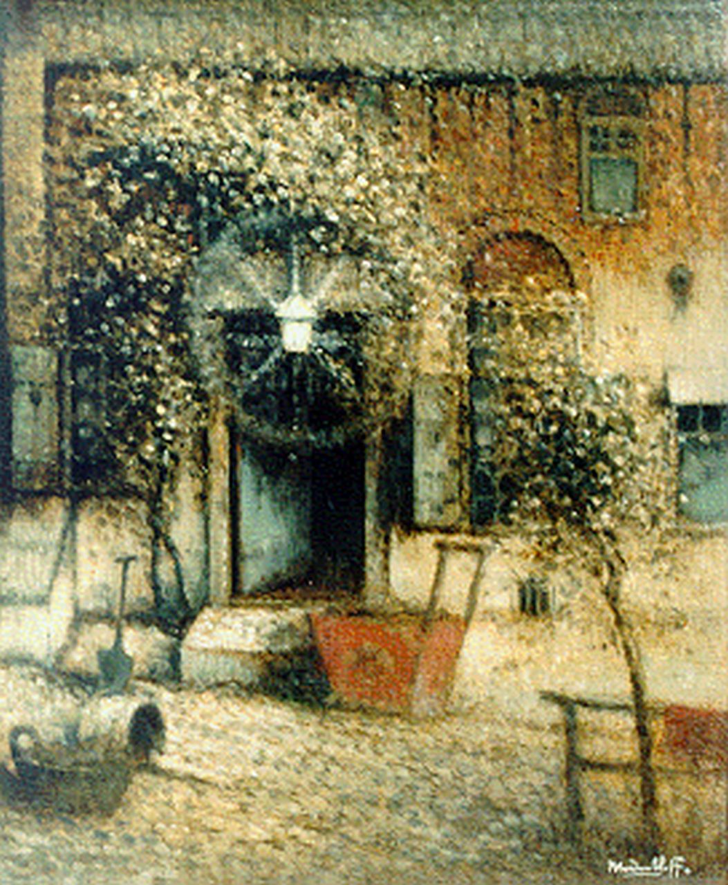 Daalhoff H.A. van | Hermanus Antonius 'Henri' van Daalhoff, A courtyard, oil on canvas 46.7 x 39.5 cm, signed l.r.