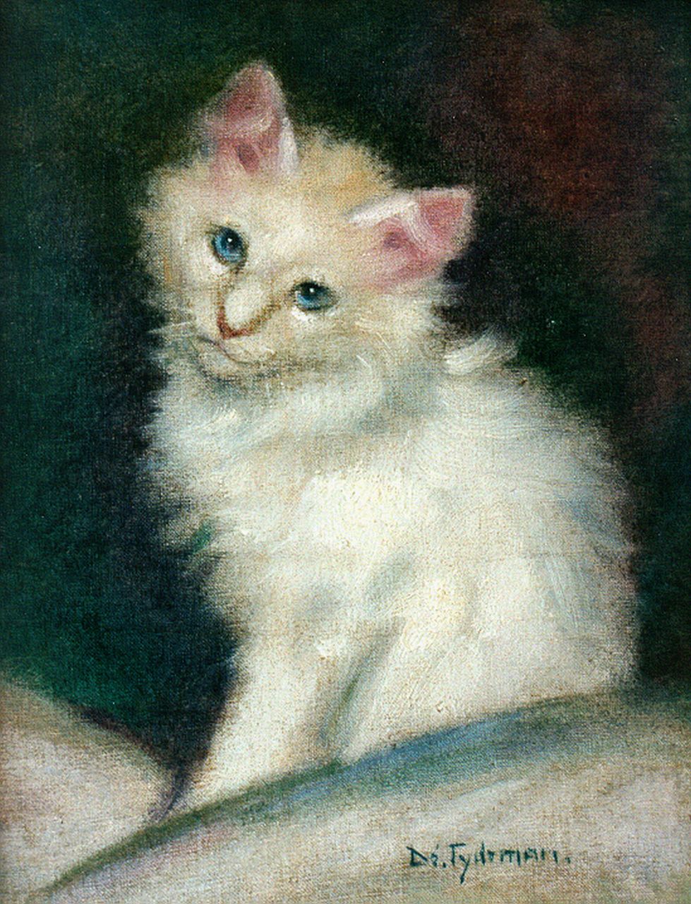 Tijdeman E.M.  | Ernestine Marie 'Dé' Tijdeman, White kitten, oil on canvas laid down on panel 26.3 x 19.8 cm, signed l.r.