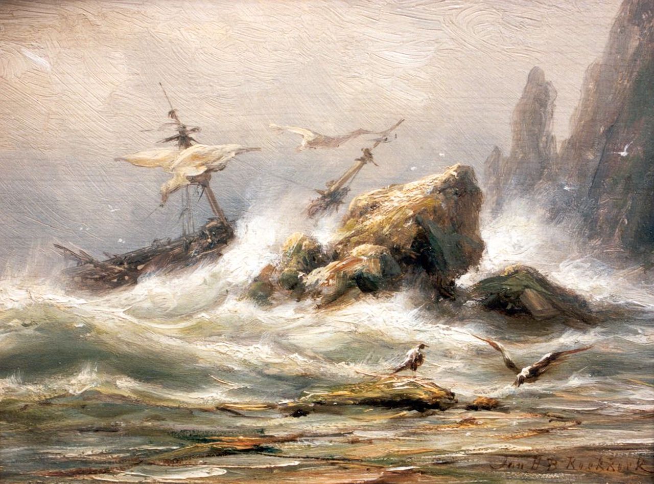 Koekkoek J.H.B.  | Johannes Hermanus Barend 'Jan H.B.' Koekkoek, Shipwreck, oil on panel 16.1 x 22.4 cm, signed l.r.