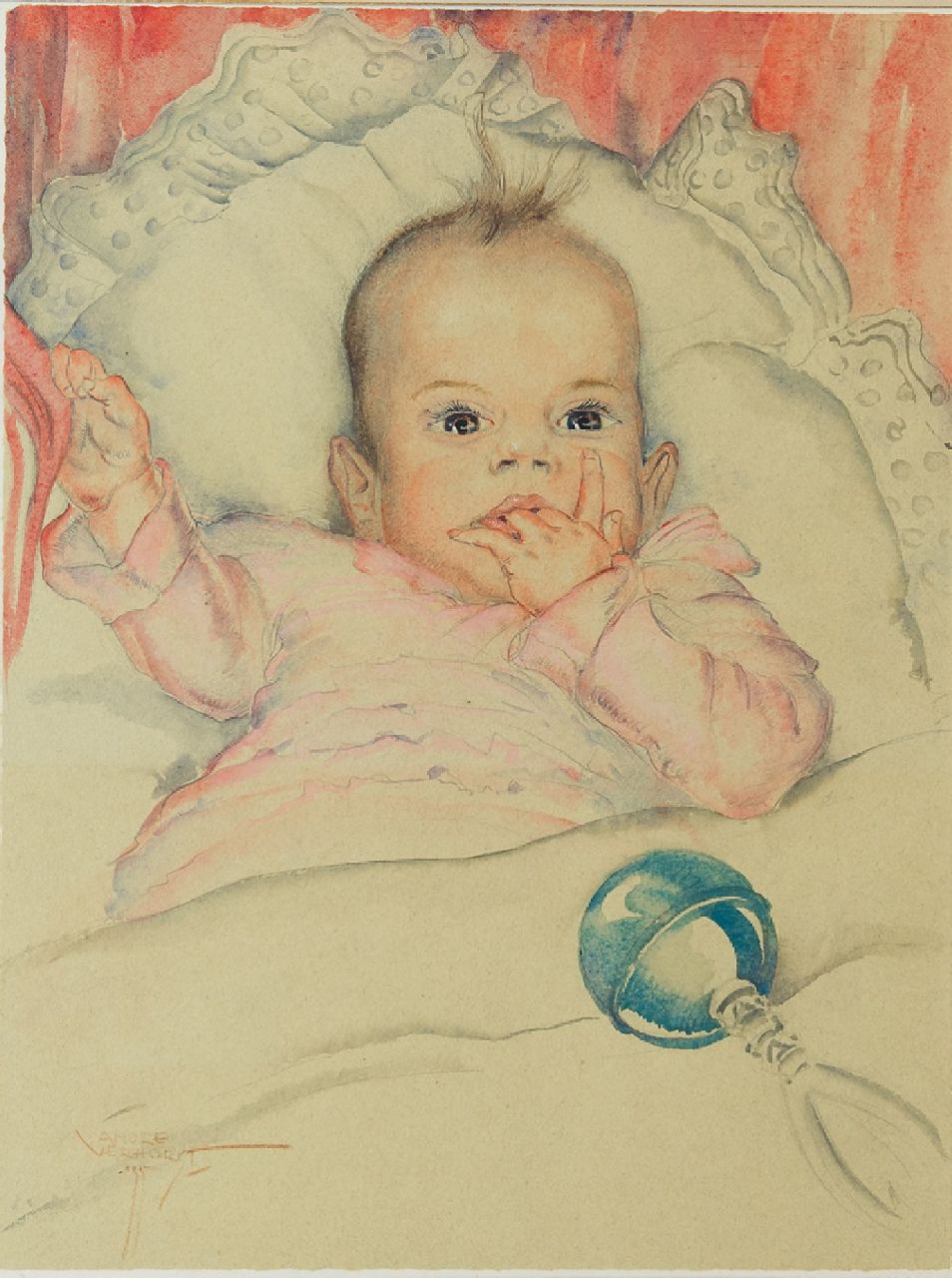 André Verhorst | A baby's portrait of Emmie Reijnders, pencil and watercolour on paper, 44.5 x 33.5 cm, signed l.l. and dated '35