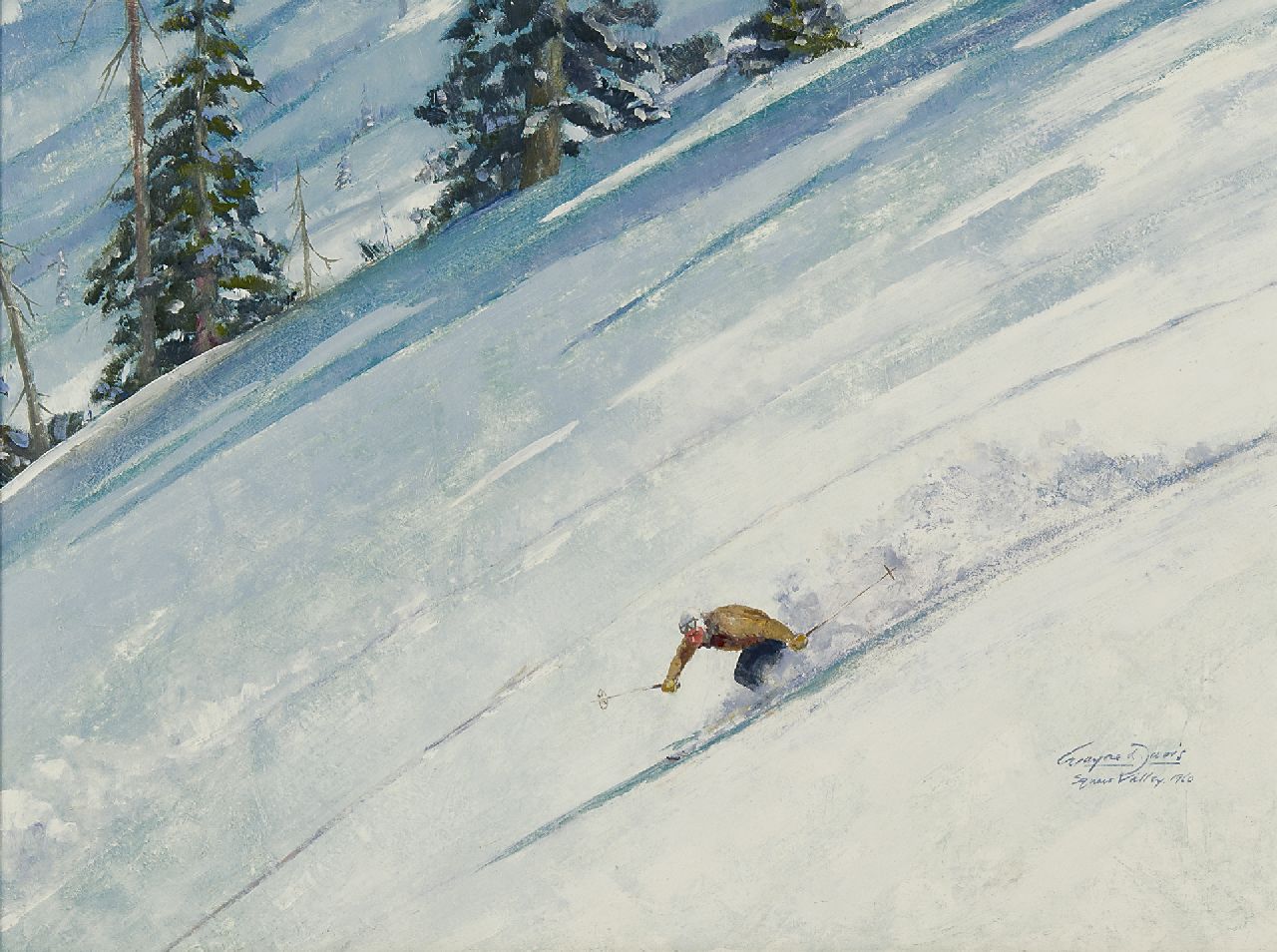 Wayne L.D.  | Lambert Davis Wayne, Skiing in Squaw Valley, Lake Tahoe, California, oil on board 45.8 x 61.0 cm, signed l.r. and painted 'Squaw Valley 1960'