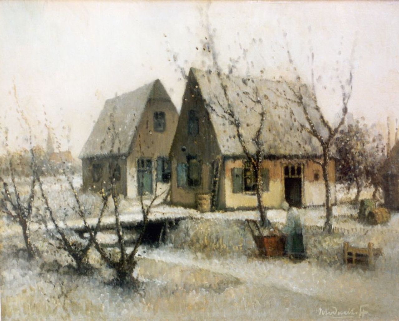 Daalhoff H.A. van | Hermanus Antonius 'Henri' van Daalhoff, A farm in winter, oil on canvas 37.2 x 46.2 cm, signed l.r.
