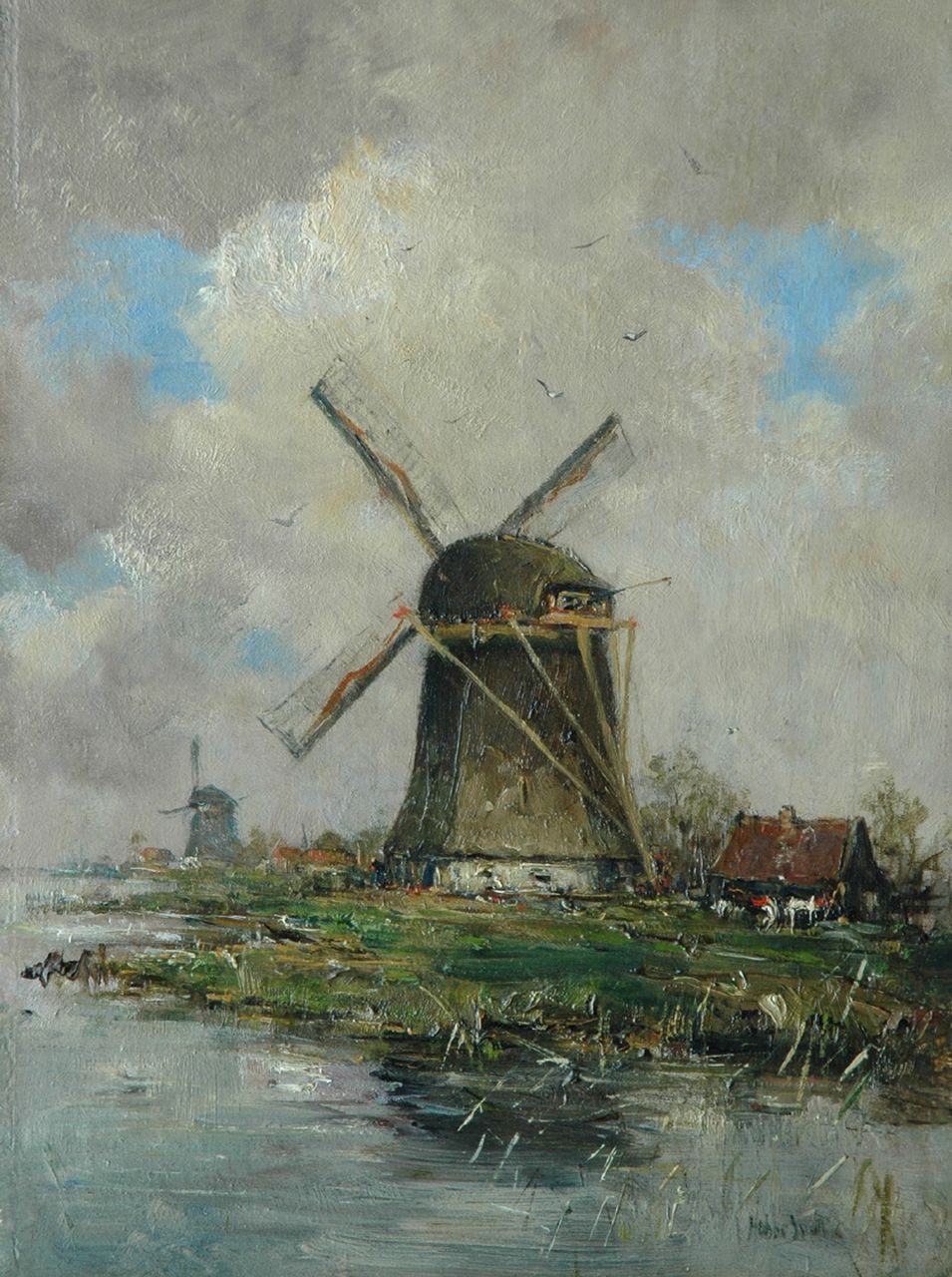 Smith H.  | Hobbe Smith, Windmills along a river, oil on panel 40.1 x 29.7 cm, signed l.r.