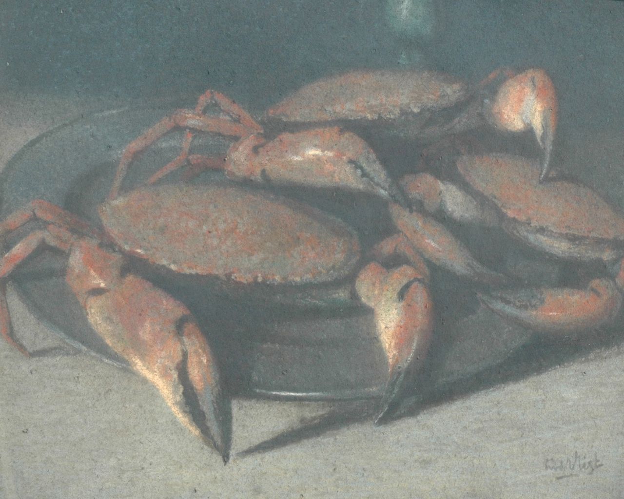 Vlist L. van der | Leendert van der Vlist | Watercolours and drawings offered for sale | Still life with crabs, pastel on paper 68.0 x 83.0 cm, signed l.r.