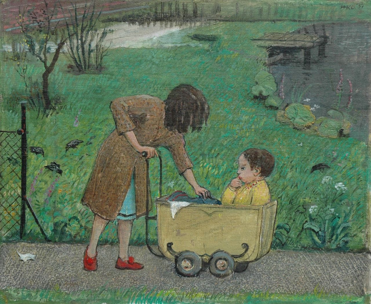 Kamerlingh Onnes H.H.  | 'Harm' Henrick Kamerlingh Onnes, A nanny, oil on canvas laid down on board 29.0 x 35.0 cm, signed u.r. with monogram and dated '51