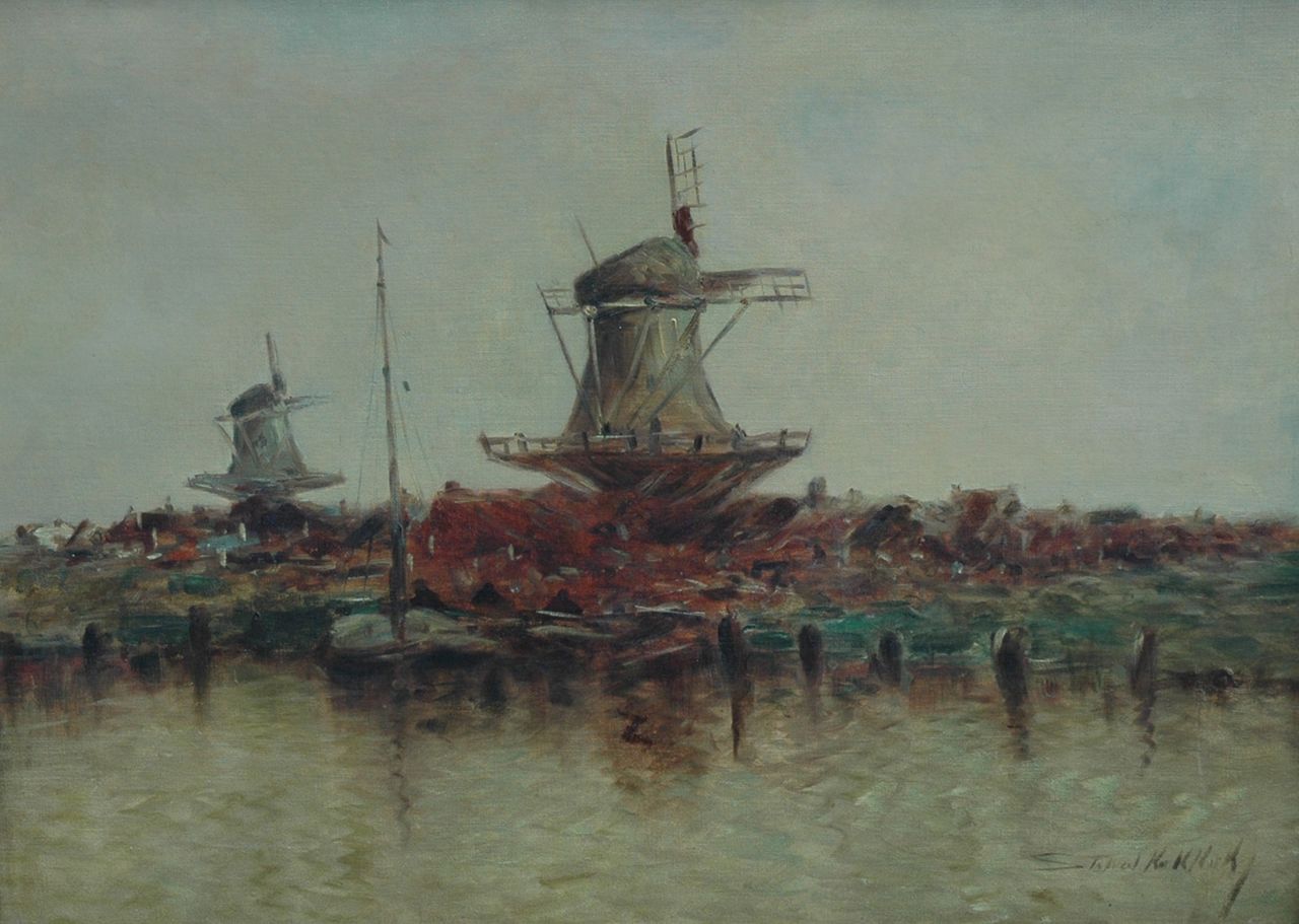 Koekkoek S.R.  | Stephen Robert Koekkoek, Windmills along a river, oil on canvas 65.0 x 90.0 cm, signed l.r.