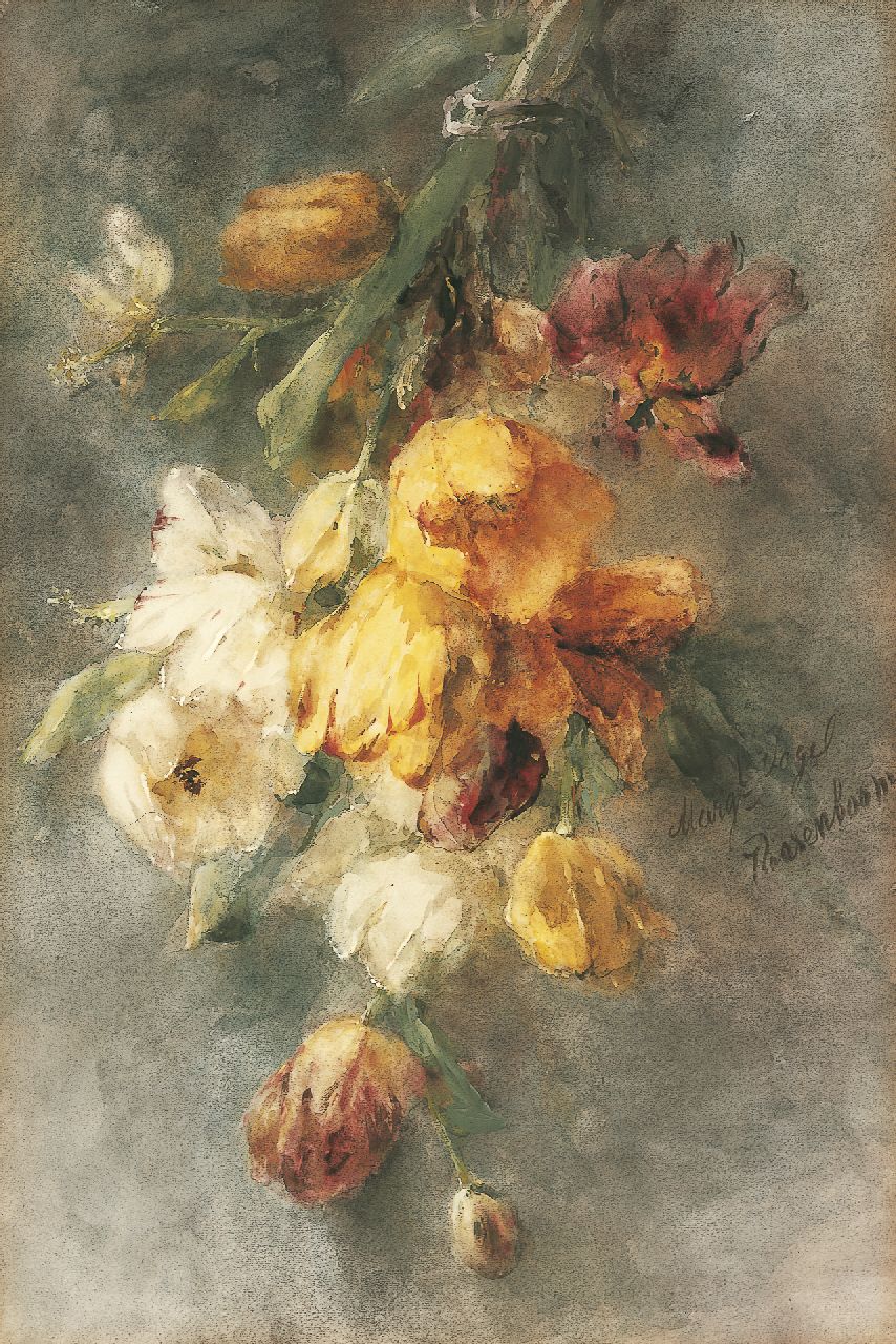 Roosenboom M.C.J.W.H.  | 'Margaretha' Cornelia Johanna Wilhelmina Henriëtta Roosenboom, A bouquet of tulips, watercolour and gouache on paper 74.0 x 49.8 cm, signed r.c. and to be dated 1893-1896