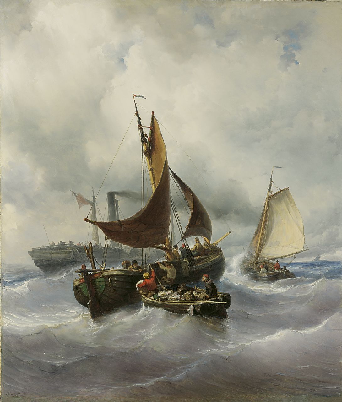 Meijer J.H.L.  | Johan Hendrik 'Louis' Meijer, Transfering the catch, oil on canvas 147.3 x 125.5 cm, signed l.l. and dated 1848