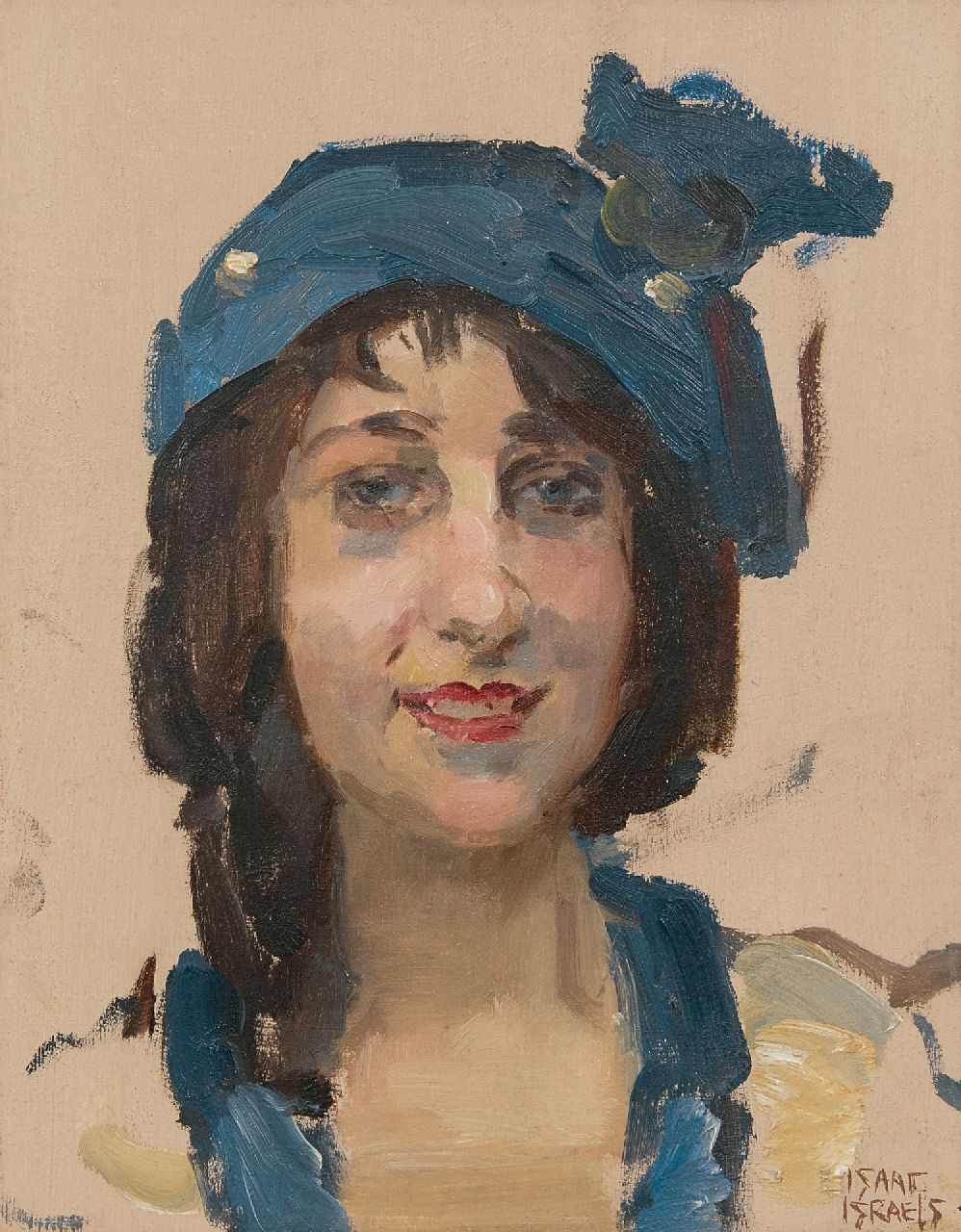 Israels I.L.  | 'Isaac' Lazarus Israels, Smiling young woman, oil on panel 27.0 x 21.3 cm, signed l.r.
