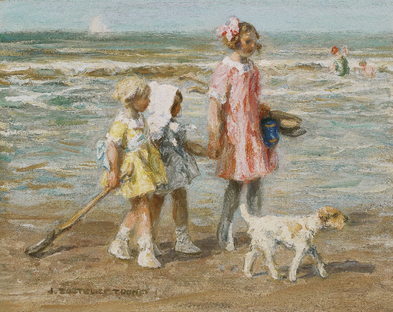 Zoetelief Tromp J.  | Johannes 'Jan' Zoetelief Tromp, Girls on the beach, oil on canvas 40.5 x 51.0 cm, signed l.l.