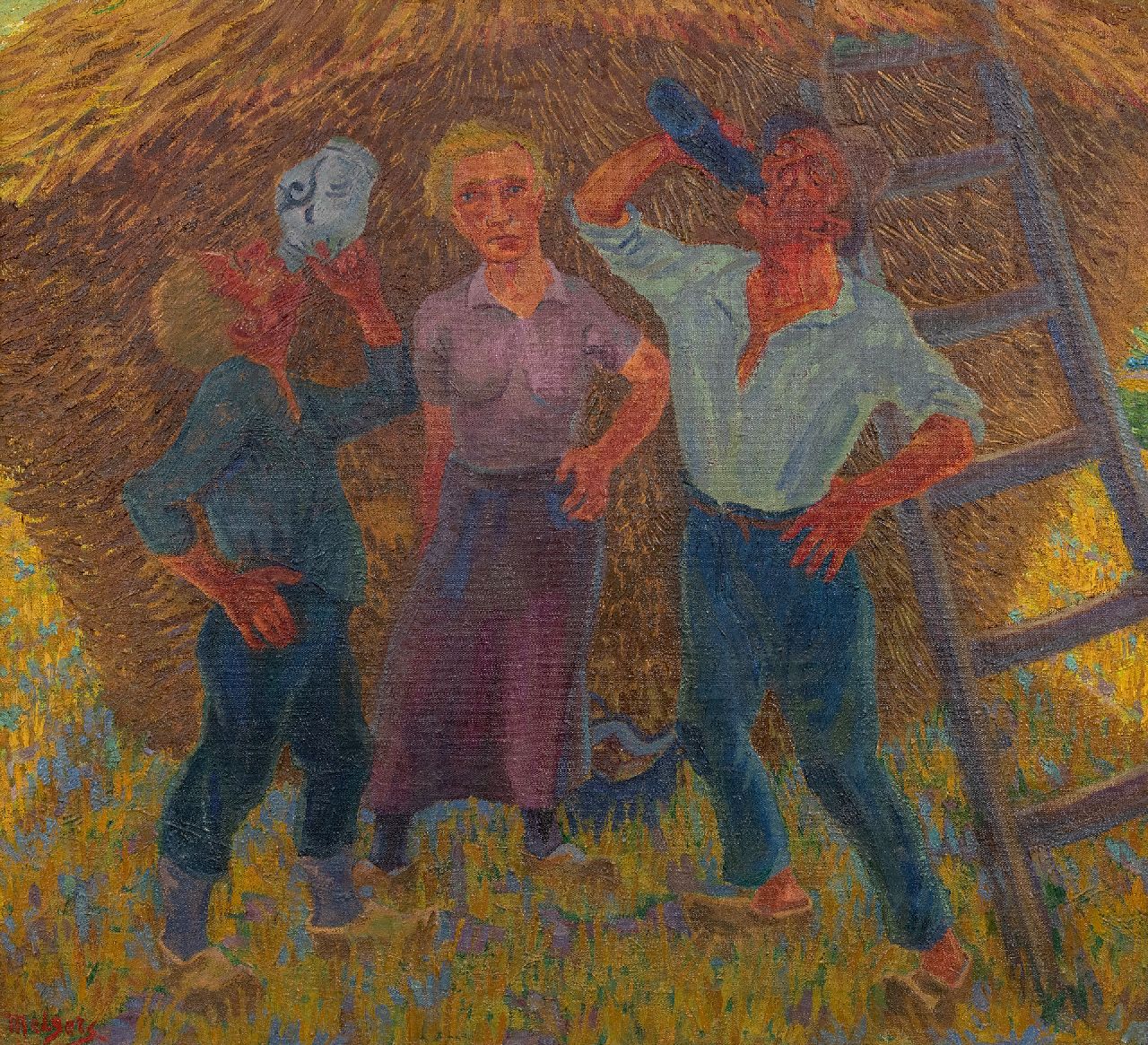 Henk Melgers | Drinking peasants, Drenthe, oil on canvas, 68.3 x 74.6 cm, signed l.l. and on the reverse and painted ca. 1928