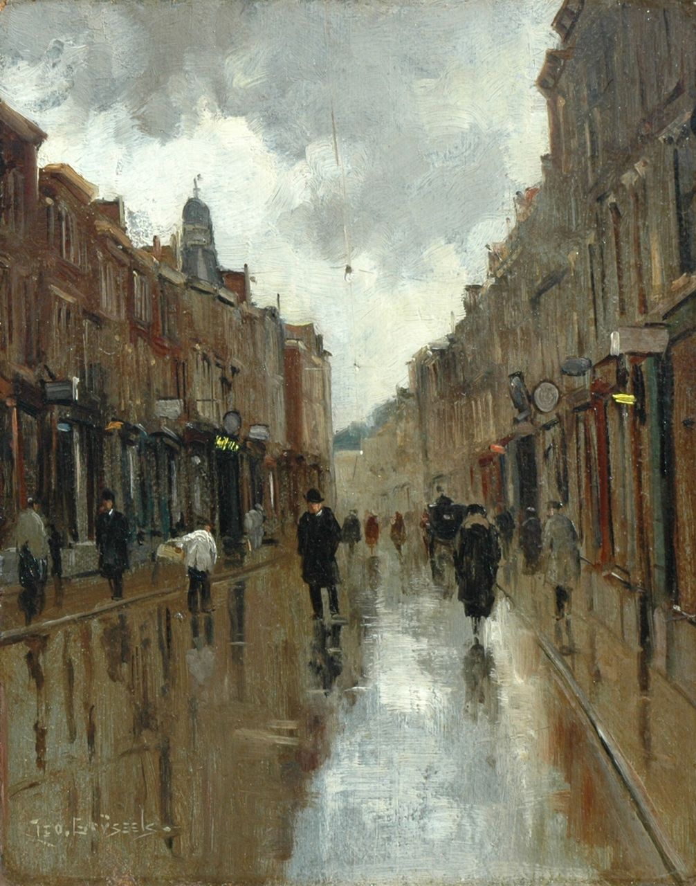 Grijseels L.  | Leo Grijseels, 'De Tweede Wagenstraat' ,The Hague, oil on board 29.7 x 23.5 cm, signed l.l.