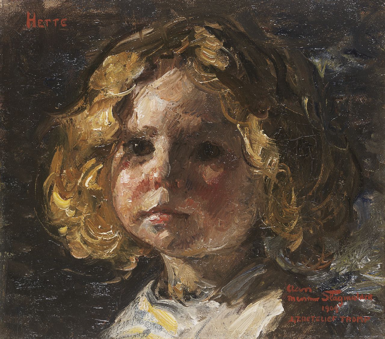 Zoetelief Tromp J.  | Johannes 'Jan' Zoetelief Tromp, Portrait of Hette, daughter of the painter, oil on canvas 27.8 x 31.6 cm, signed l.r. and dated 1909