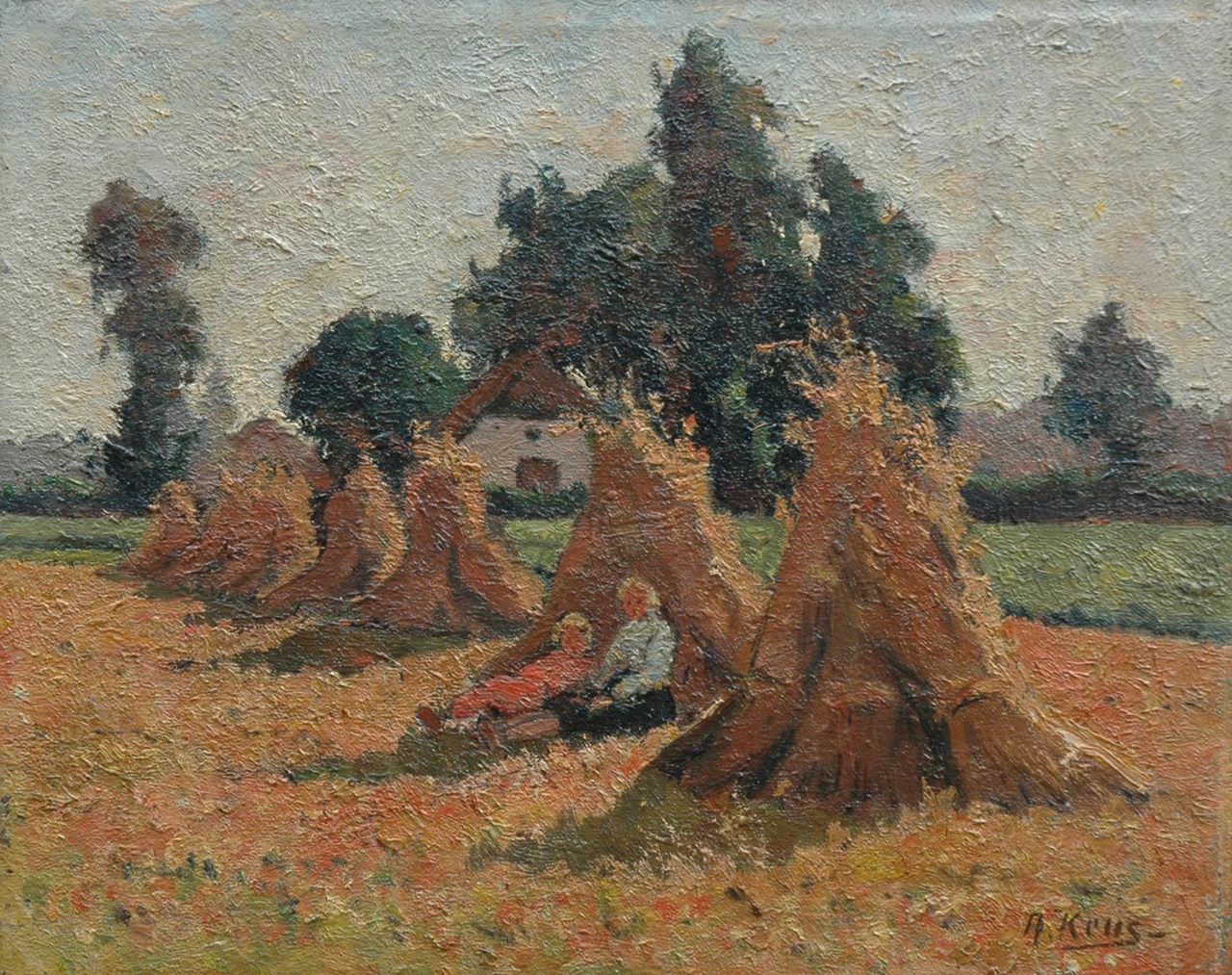 Keus A.  | Adriaan Keus, Harvest time, oil on canvas 28.6 x 35.3 cm, signed l.r.