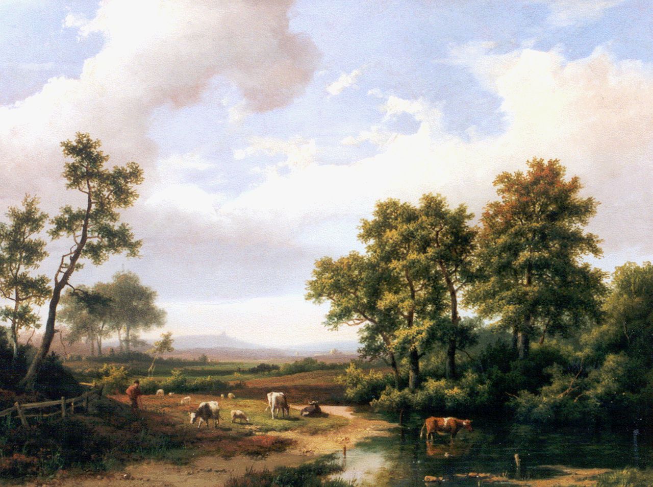 Koekkoek I M.A.  | Marinus Adrianus Koekkoek I, A forest landscape with cattle, oil on panel 26.5 x 36.0 cm, signed l.l. and dated 1862