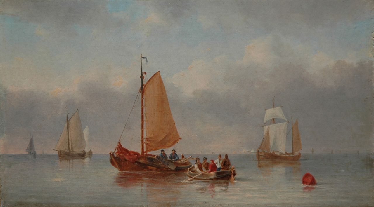 Ahrendts C.E.  | Carl Eduard Ahrendts, Sailing ships in a calm, oil on panel 13.9 x 24.6 cm