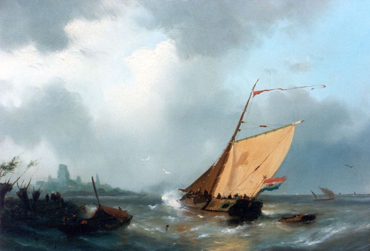Hilleveld A.D.  | Adrianus David Hilleveld, A sailing vessel at sea, oil on panel 30.5 x 46.0 cm, signed l.l. and dated '57