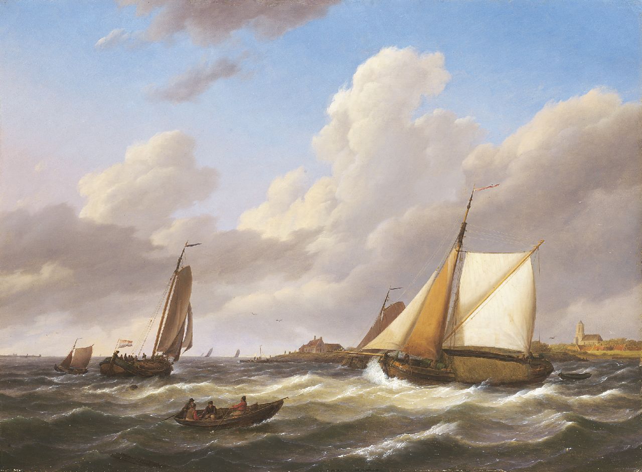 Koekkoek J.H.  | Johannes Hermanus Koekkoek, Sailing vessels off the coast of Zeeland, oil on panel 43.6 x 59.4 cm, signed l.l.